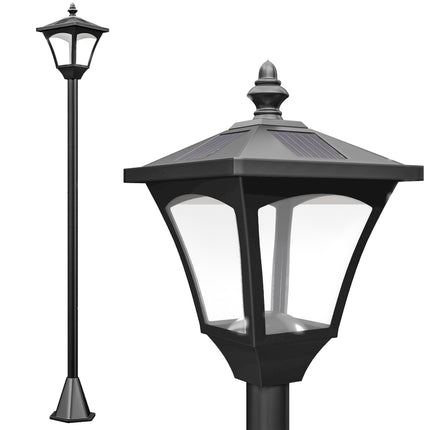 Outdoor Solar Powered LED Post Lamp with Sensor and Dimmable Light - Black