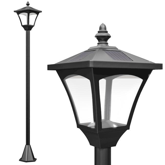 Outdoor Solar Powered LED Post Lamp with Sensor and Dimmable Light - Black