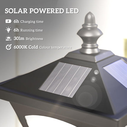 Outdoor Solar Powered LED Post Lamp with Sensor and Dimmable Light - Black