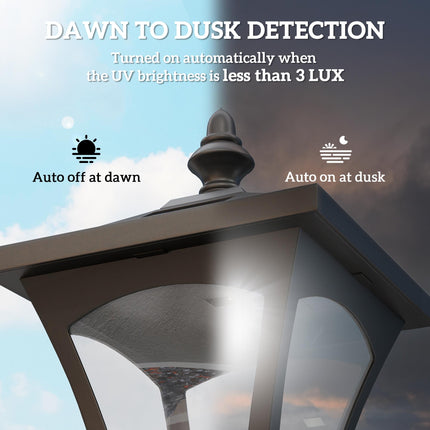 Outdoor Solar Powered LED Post Lamp with Sensor and Dimmable Light - Black