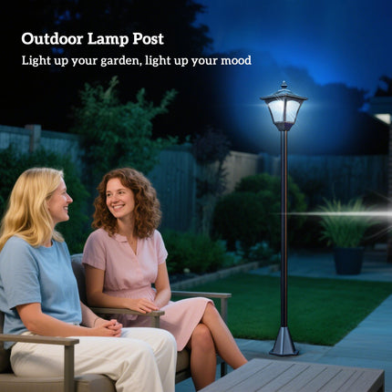 Outdoor Solar Powered LED Post Lamp with Sensor and Dimmable Light - Black