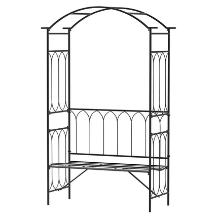 Garden Metal Arch 2-Seater Bench with Rose Trellis for Climbing Plants 115x50x203 cm - Black