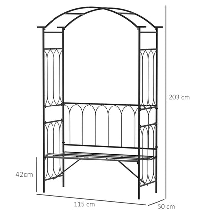 Garden Metal Arch 2-Seater Bench with Rose Trellis for Climbing Plants 115x50x203 cm - Black