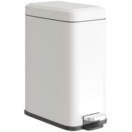 5L Rectangular Compact Steel Bin with Removable Bucket and Quiet-Close Pedal Lid - White