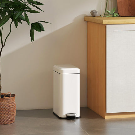 5L Rectangular Compact Steel Bin with Removable Bucket and Quiet-Close Pedal Lid - White
