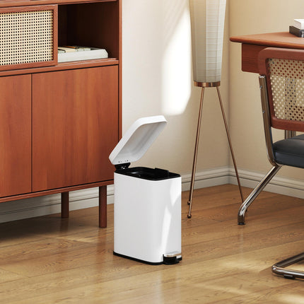 5L Rectangular Compact Steel Bin with Removable Bucket and Quiet-Close Pedal Lid - White