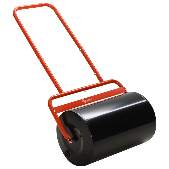 Combination Push Tow Lawn Roller 38L Steel Cylinder for Garden Use - Black Red