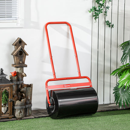 Combination Push Tow Lawn Roller 38L Steel Cylinder for Garden Use - Black Red