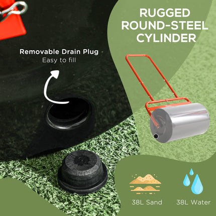 Combination Push Tow Lawn Roller 38L Steel Cylinder for Garden Use - Black Red