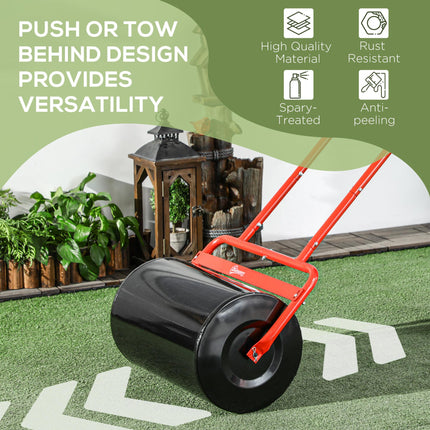 Combination Push Tow Lawn Roller 38L Steel Cylinder for Garden Use - Black Red