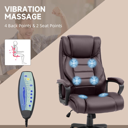 High Back Executive Office Chair with 6-Point Vibration Massage, Extra Padded Ergonomic Swivel Tilt Seat - Brown