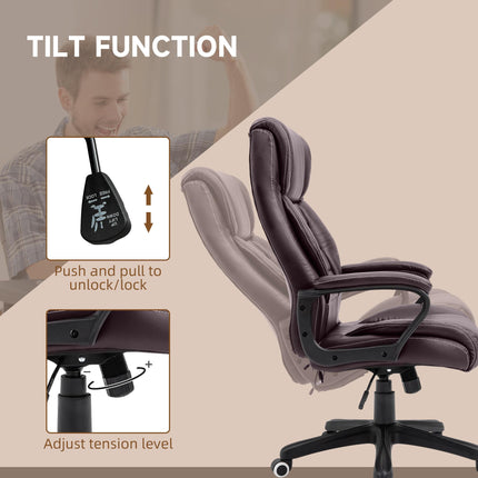 High Back Executive Office Chair with 6-Point Vibration Massage, Extra Padded Ergonomic Swivel Tilt Seat - Brown