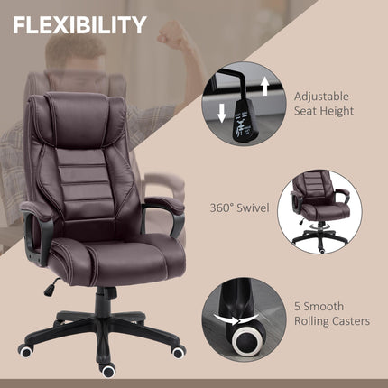 High Back Executive Office Chair with 6-Point Vibration Massage, Extra Padded Ergonomic Swivel Tilt Seat - Brown