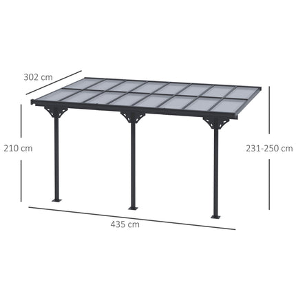 Outdoor Patio Gazebo Pergola 4.35 x 3 m Aluminum Frame PC Roof - Grey