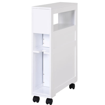 Narrow Rolling Bathroom Side Cabinet with Drawers and Castors - White