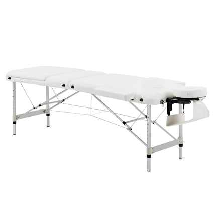 Adjustable Folding PVC Leather Massage Table with Aluminium Frame, Headrest & Carry Bag - White