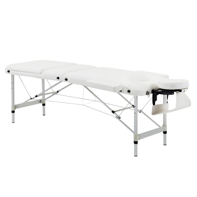Adjustable Folding PVC Leather Massage Table with Aluminium Frame, Headrest & Carry Bag - White