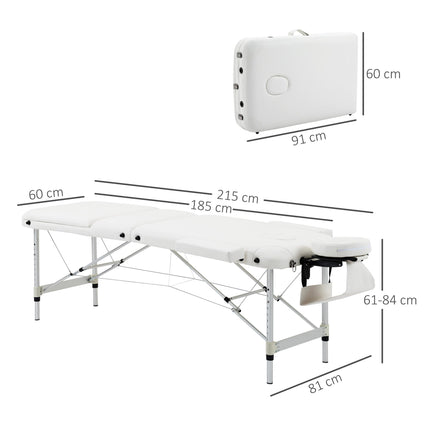 Adjustable Folding PVC Leather Massage Table with Aluminium Frame, Headrest & Carry Bag - White