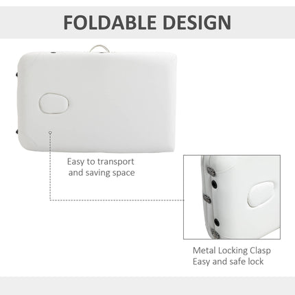 Adjustable Folding PVC Leather Massage Table with Aluminium Frame, Headrest & Carry Bag - White