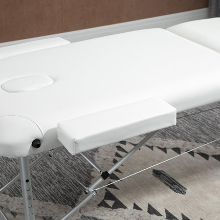Adjustable Folding PVC Leather Massage Table with Aluminium Frame, Headrest & Carry Bag - White