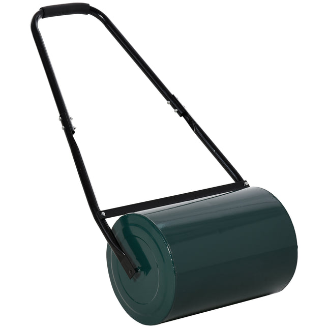 30L Heavy Duty Steel Garden Lawn Roller Drum with Water or Sand Fill - Green