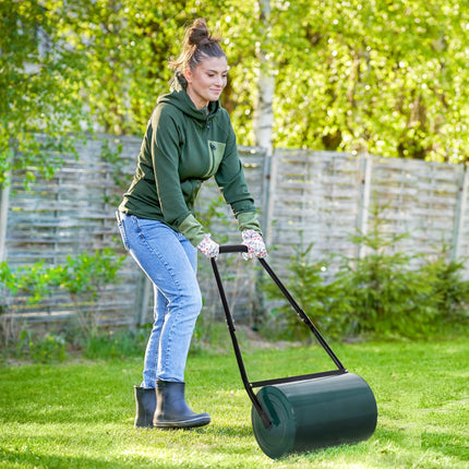 30L Heavy Duty Steel Garden Lawn Roller Drum with Water or Sand Fill - Green