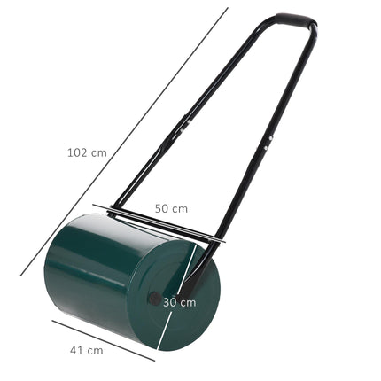 30L Heavy Duty Steel Garden Lawn Roller Drum with Water or Sand Fill - Green