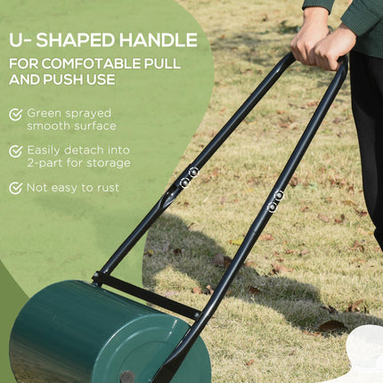 30L Heavy Duty Steel Garden Lawn Roller Drum with Water or Sand Fill - Green