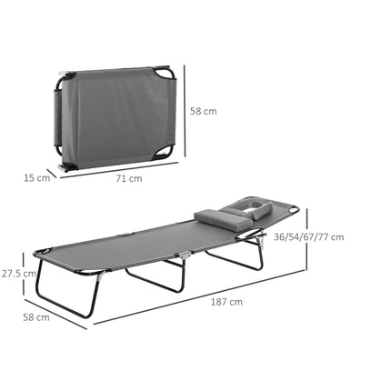 Foldable Adjustable Sun Lounger with Pillow and Reading Hole for Garden and Beach - Grey