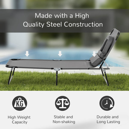 Foldable Adjustable Sun Lounger with Pillow and Reading Hole for Garden and Beach - Grey