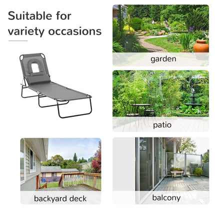 Foldable Adjustable Sun Lounger with Pillow and Reading Hole for Garden and Beach - Grey