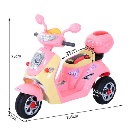 Electric Ride-On Toy Motorbike with Music and Lights 3-Wheel - Pink