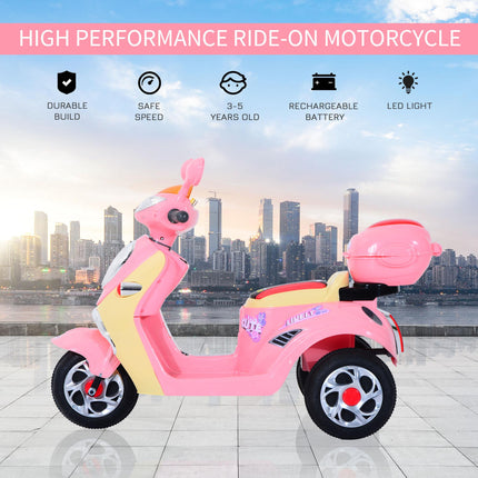 Electric Ride-On Toy Motorbike with Music and Lights 3-Wheel - Pink