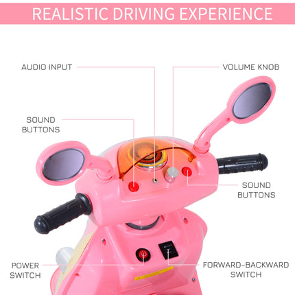Electric Ride-On Toy Motorbike with Music and Lights 3-Wheel - Pink