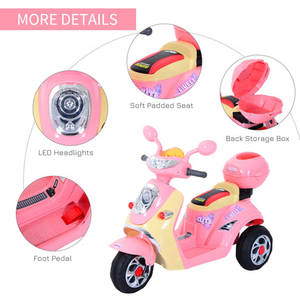 Electric Ride-On Toy Motorbike with Music and Lights 3-Wheel - Pink