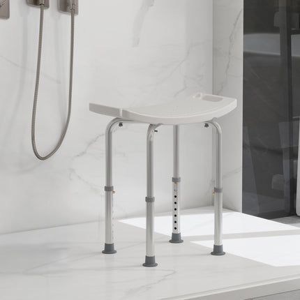 Adjustable Height Rectangular Medical Grade Mobility Shower Seat Bath Stool - White