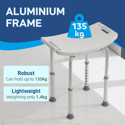 Adjustable Height Rectangular Medical Grade Mobility Shower Seat Bath Stool - White