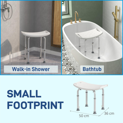 Adjustable Height Rectangular Medical Grade Mobility Shower Seat Bath Stool - White