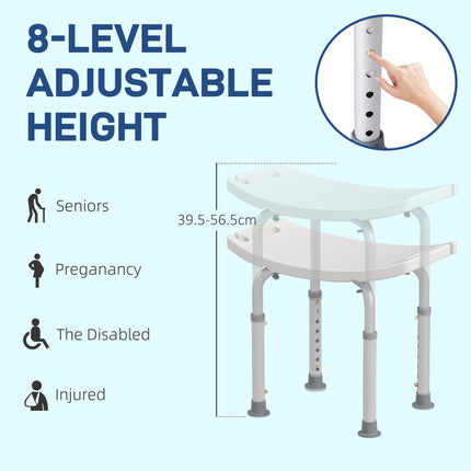 Adjustable Height Rectangular Medical Grade Mobility Shower Seat Bath Stool - White