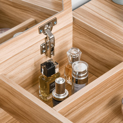 Chipboard Dressing Table Set with Cushioned Stool, Flip-up Mirror & Drawer - Wood Grain