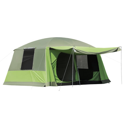 Two Room Dome Tent for 4-8 People with Porch and Mesh Windows - Green