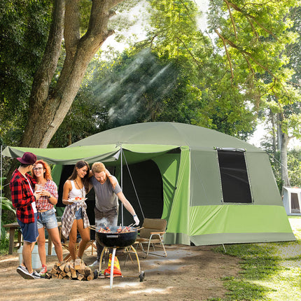 Two Room Dome Tent for 4-8 People with Porch and Mesh Windows - Green