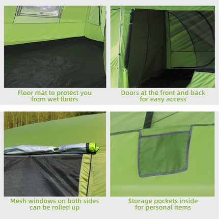 Two Room Dome Tent for 4-8 People with Porch and Mesh Windows - Green