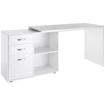 L Shape Computer Desk Workstation with Drawer, Shelf & File Cabinet - White