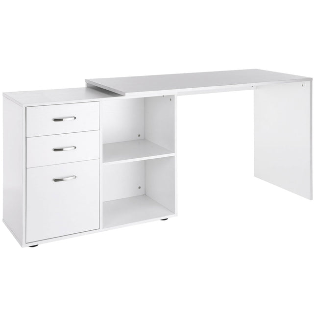 L Shape Computer Desk Workstation with Drawer, Shelf & File Cabinet - White