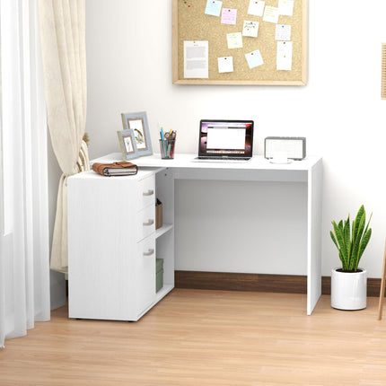 L Shape Computer Desk Workstation with Drawer, Shelf & File Cabinet - White