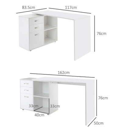 L Shape Computer Desk Workstation with Drawer, Shelf & File Cabinet - White