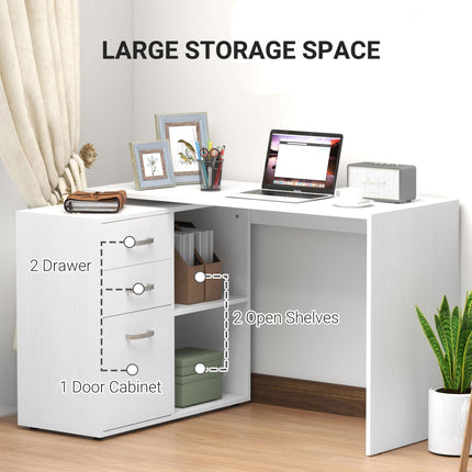 L Shape Computer Desk Workstation with Drawer, Shelf & File Cabinet - White