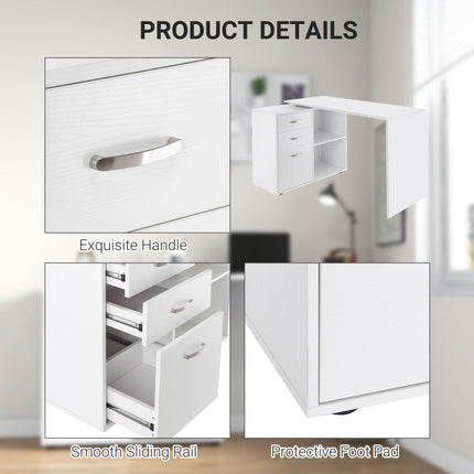 L Shape Computer Desk Workstation with Drawer, Shelf & File Cabinet - White