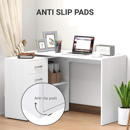L Shape Computer Desk Workstation with Drawer, Shelf & File Cabinet - White
